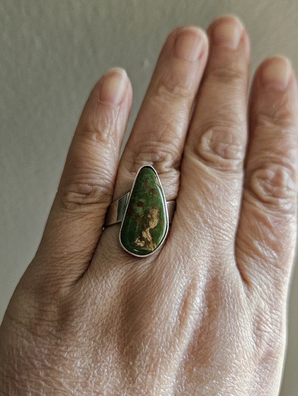 E.J. Bighand Navajo Sterling Silver Green Turquoise Ring Size 9 Signed Native